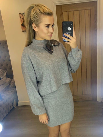 Taylor Fine Knitted 2 Piece Dress Grey