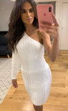 Teagan Cable Knitted One Shoulder Dress White