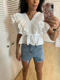 Casy Front Frill Top White