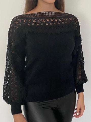 Gina Crochet Trim Jumper Black
