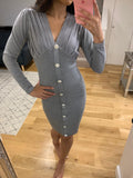 Jewel Chiffon Front Knitted Dress Grey