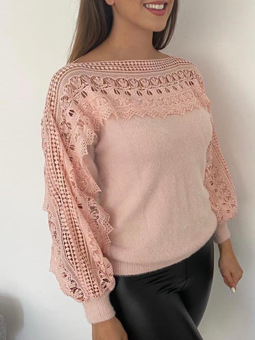 Gina Crochet Trim Jumper  Dusty Pink