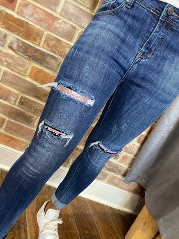 Paisley Cut/Patchwork Slim Fit Jeans