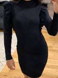 Estelle Frill Shoulder Fine Knitted Dress Black