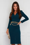 Diana Wrap Front Chain Belted Midi Dress Green