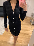 Jewel Chiffon Front Knitted Dress Black
